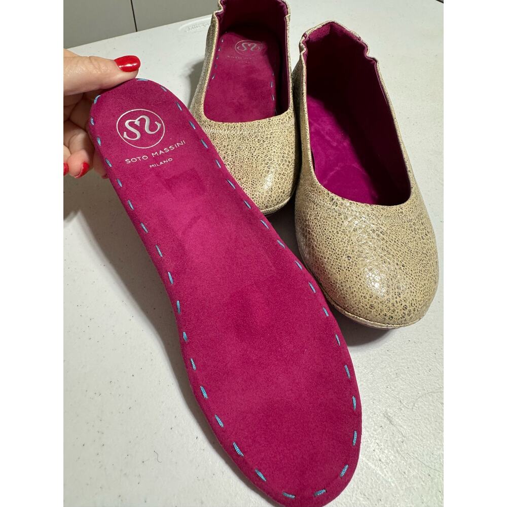 Soto Massini Milano Shimmering Vanilla Pebbled Ballet Flats Size 7 - Picture 11 of 13